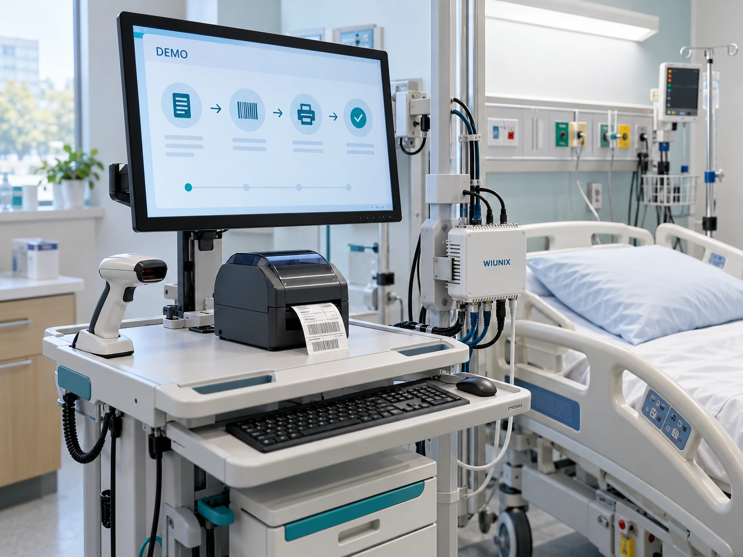 Clinical integration demonstration with workstation, barcode scanner and network gateway