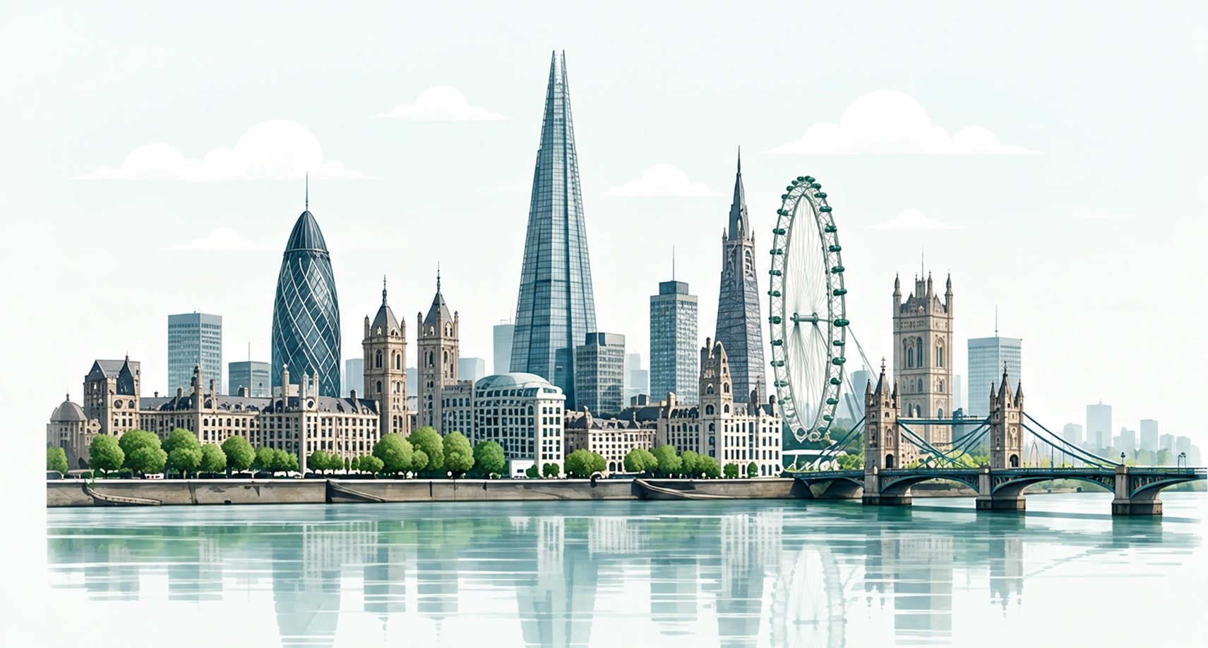 Illustration of London landmarks and the Thames representing Wiunix’s UK story