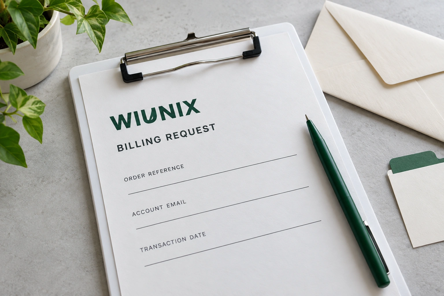 Illustrative Wiunix refund document props