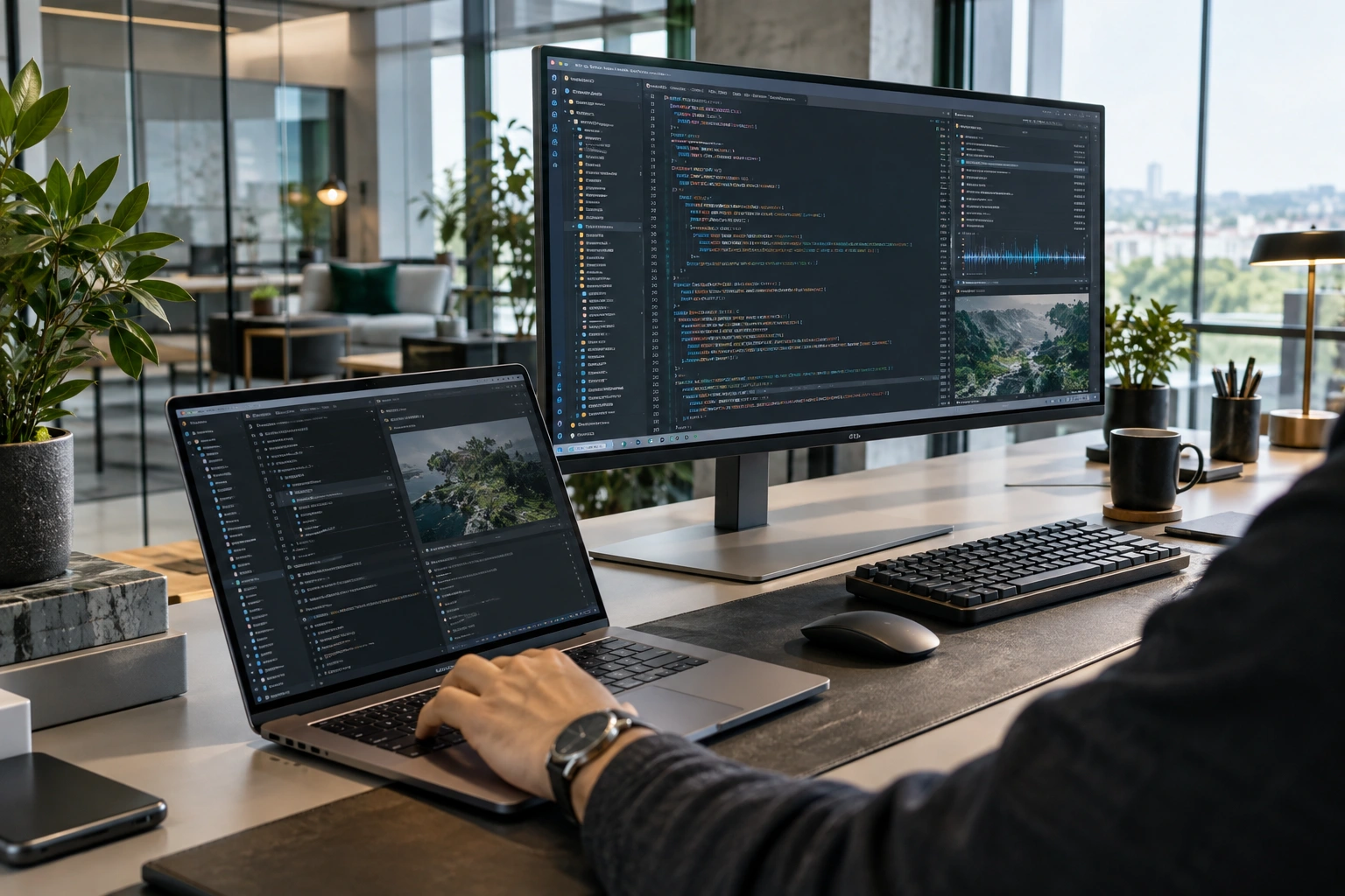 Modern software engineering workstation with application code and development tools